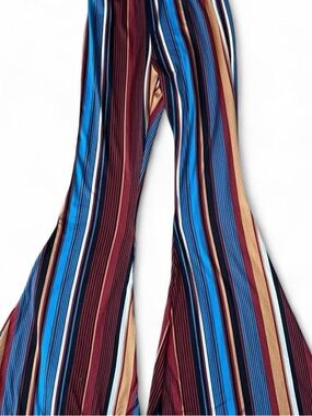 Multicolored Got Style USA Striped Flare Jumpsuit Pants in Blue and Burgundy